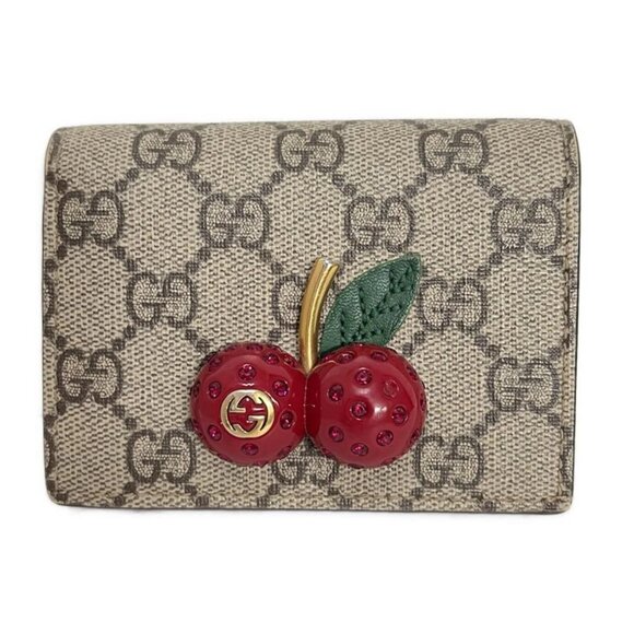 GUCCI Cherry Beige Dark Brown Multi PVC Leather - Bifold Wallet 242-081325 - Picture 1 of 5